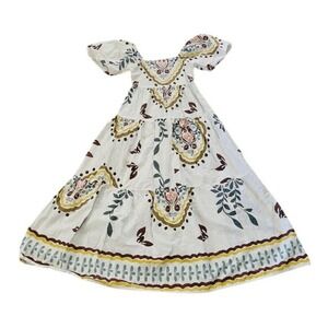 Anthropologie Meadow Rhodes Maxi Dress Women Small White Puff Sleeve Smocked